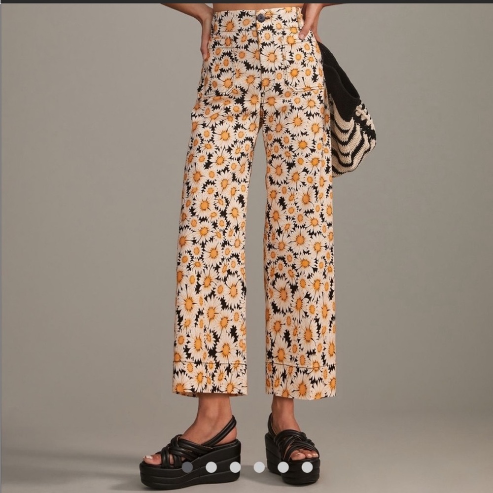 Maeve the Colette Wide Leg Cropped Pant in Sunflower size 30